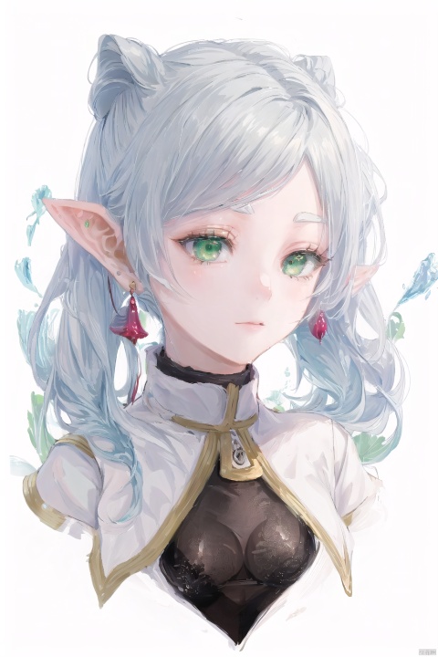  (Very detailed CG unified 8k wallpaper, masterpiece, best quality, super detail), Anime Girl, (masterpiece), (best quality), (ultra fine), (illustration), (detail light) (white broken hair) (lotus leaf green highlights) [elegance] (shine), (splash ink) [delicate and gorgeous makeup] (ray tracing). (Elegant) (strong color), rich details, (correct proportion) [full body portrait] (Genshin Impact), 1girl