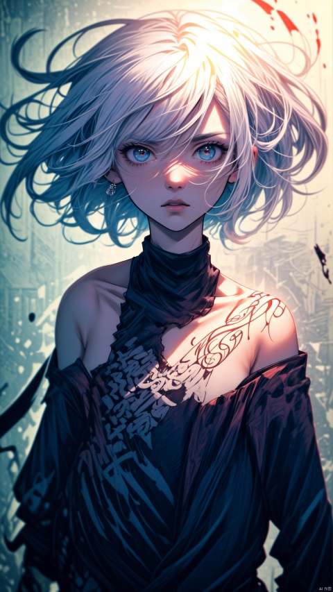  (dramatic, gritty, intense:1.4),masterpiece, best quality,8k, insane details,hyper quality,ultra detailed, Masterpiece,(calligraphy:1.4),(ether colorful ink flowing:1.3),1girl,A shot with tension,white hair,exposed collarbone,sideways,Simple background, tianxie,,<lora:660447313082219790:1.0>