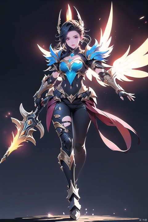  1female, League of Legends-inspired champion, full body, fantasy armor, detailed weapon, unique abilities特效, vibrant color scheme, dynamic action pose, fantastical wings or magical effects, game-quality rendering, battle-ready expression, stylized environment, intricate character design, ethereal or elemental powers

, ((poakl))