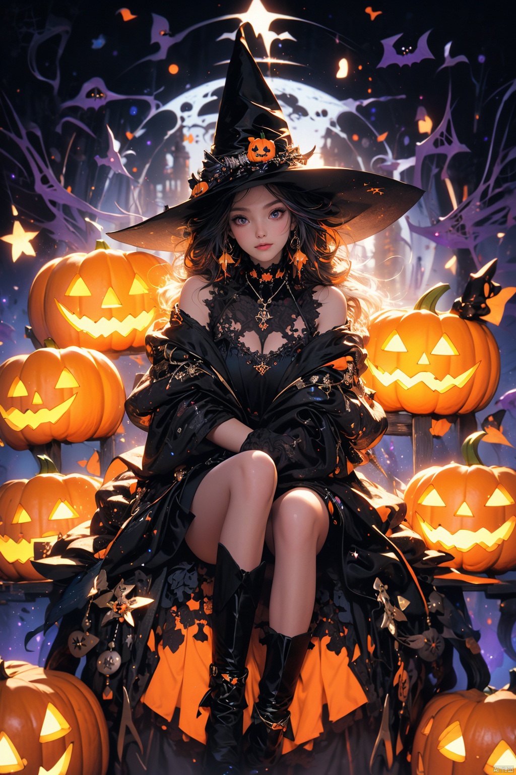  1girl,((lots of galaxy+halloween color feathers):1.3), orange tone color, cute face, sitting, Hair pumpkin, decorative art, pumpkin, xmv-hd, wsj-hd, xwhd, mds-hd,mdsc-hd, jyy-hd, yx-hd, JaLanteen, WaHaa