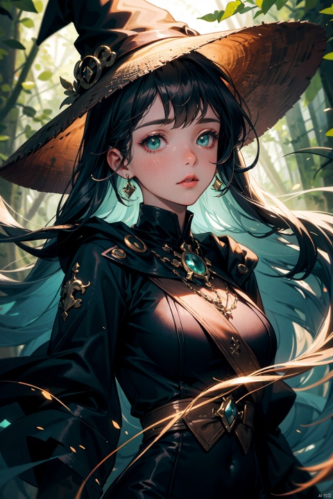  best quality,(masterpiece:1.3),full body, ultra-detailed,solo,1girl, portrait, looking at viewer, solo, upper body, detailed background, (, glowingrunesai, glowing runes theme:1.1), witch hat, witch, magical atmosphere, hair flowing in the wind, green trimmed light colored clothes, whirlwind of glowing weaves in the air, swirling portal, dark magic, (style-swirlmagic:0.8), floating particles, rustic forest hut background, updraft, dim light,,(24:0.01)