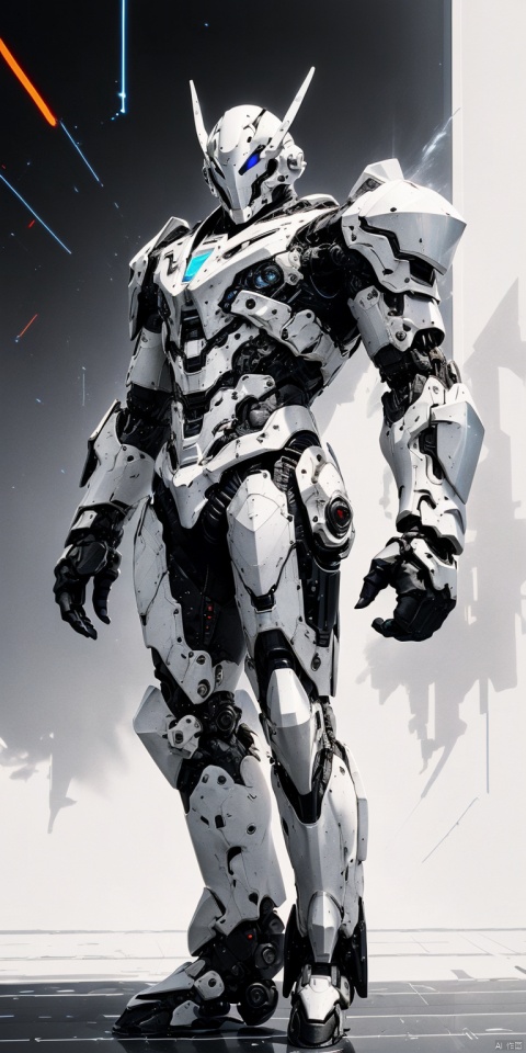  ((black line art)),ghost mask, dynamic posture, Cybernetics warrior armor, mechanical arm, science fiction, shiny armor, future science fiction style, fighting posture, fighting style, negative space, dynamic lighting, clear lines, high contrast, absurdity, best quality, negative space, urban background, perfect composition, light and shade contrast composition,Mecha,machinery,rex,Cursed left arm,full_body,fighting,fire bomber,blue bloomers,colored_skin,fairy,skin,Colorful portraits,Dragon ear