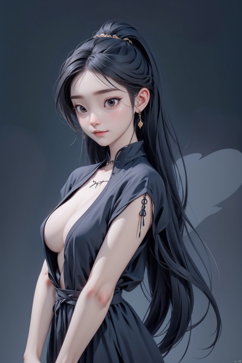  1girl,long hair,black clothes,in the dark,bones theme, chinese style,big_tits