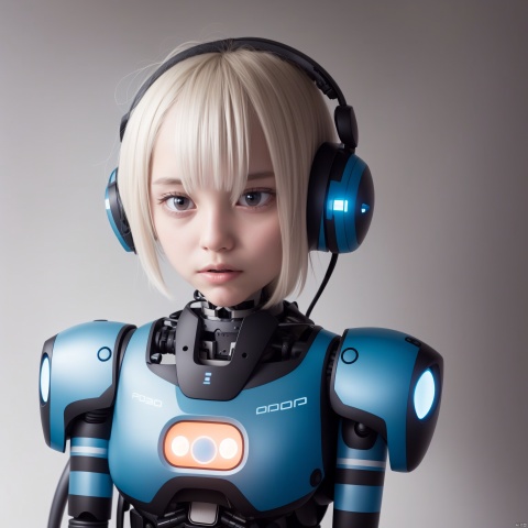  A cute Robot,Wearing headphones,Upper body,Round eyes