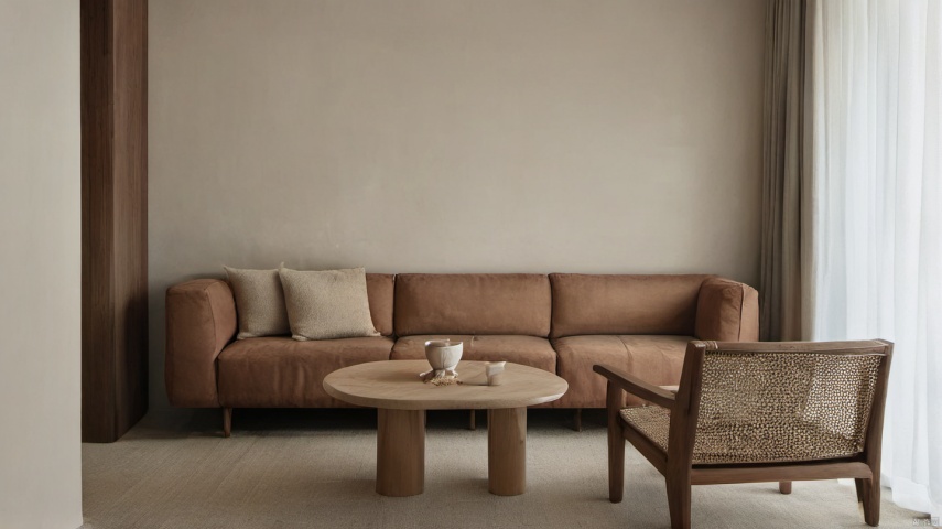 chajifeng,indoor,floor,couch,curtains,table,chair,available light,cup,plant,vase,incredibly absurdres,realistic,