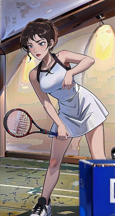  The player lunges forward, her white sneakers sliding on the court's surface. She leans into the stroke, her racket meeting the ball with a satisfying smack. The shuttlecock soars through the air, tracing a graceful arc before it lands softly on the other side of the net.