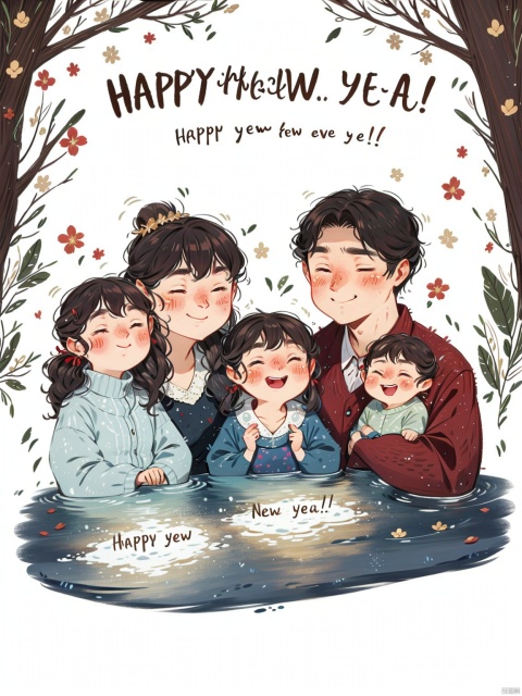 /imagine prompt:  On New Year's Eve, the family happily gathers in their warm home