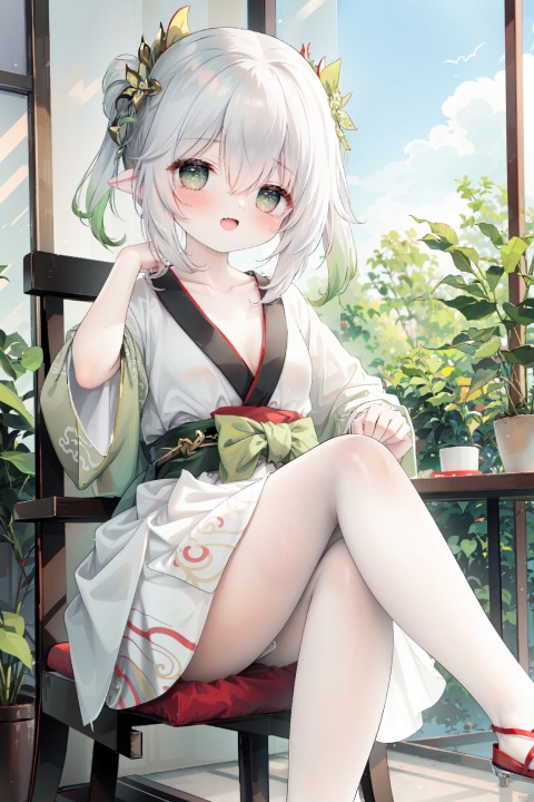  best quality,1girl, solo,(((hanfu,hanfu dress,Collarbone,Microparix))),smug,open mouth,Hand to mouth,no shoes, sitting, eyes, ascot, smile,looking at viewer,blush, fang,hair between eyes, chair, crossed legs, bangs,ribbon, soles, eyes visible through hair, foot focus, backlight, amazing quality, best quality, amazing quality,very aesthetic, amazing quality,streetwardrambler, white pantyhose