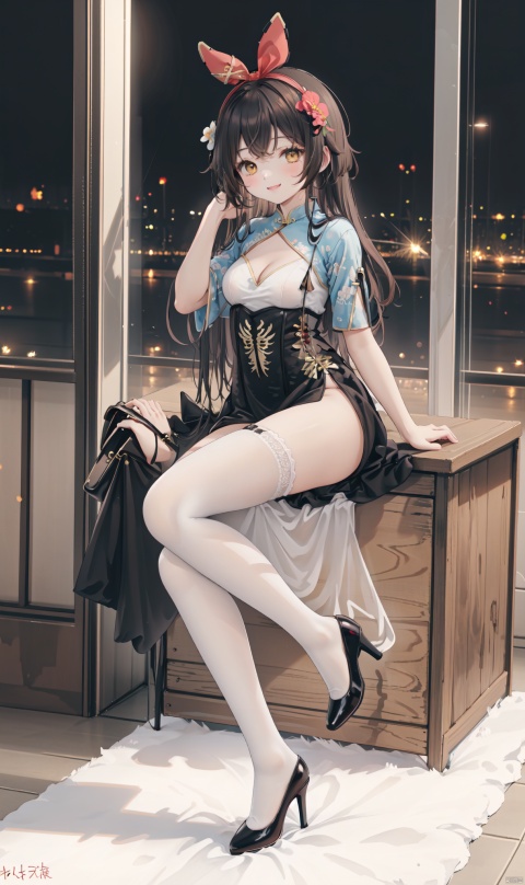  Flower headband,The white flowers on the clothes,ruffled,sides up,ndoor,clavicle,A happy smile,mature women,Age of 25,Youth and vitality,thigh,Cleavage of breast
Chestnut colored hair,Amber eyes,goggles,
Red rabbit ear knot,
(cheongsam:1.2),(black stockings:1.2),(high heels:1.2)