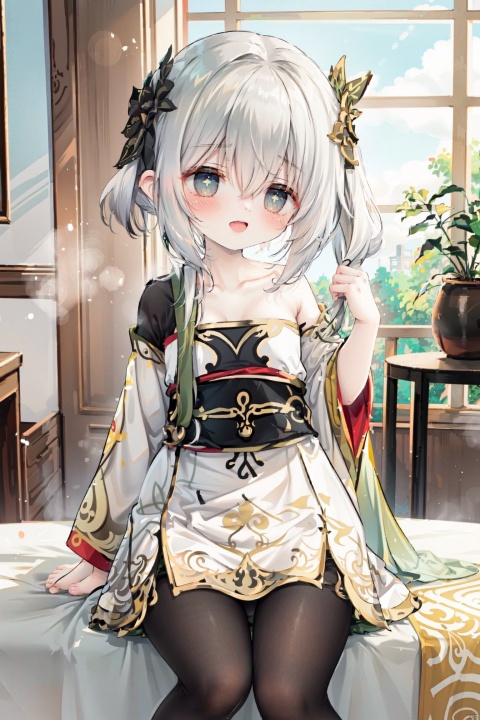  best quality,1girl, solo,(((hanfu,hanfu dress,Collarbone,Microparix))),smug,open mouth,Hand to mouth,no shoes, sitting, eyes, ascot, smile,looking at viewer,blush, fang,hair between eyes, chair, crossed legs, bangs,ribbon, soles, eyes visible through hair, foot focus, backlight, amazing quality, best quality, amazing quality,very aesthetic, amazing quality,streetwardrambler, white pantyhose,
nahida genshin impact