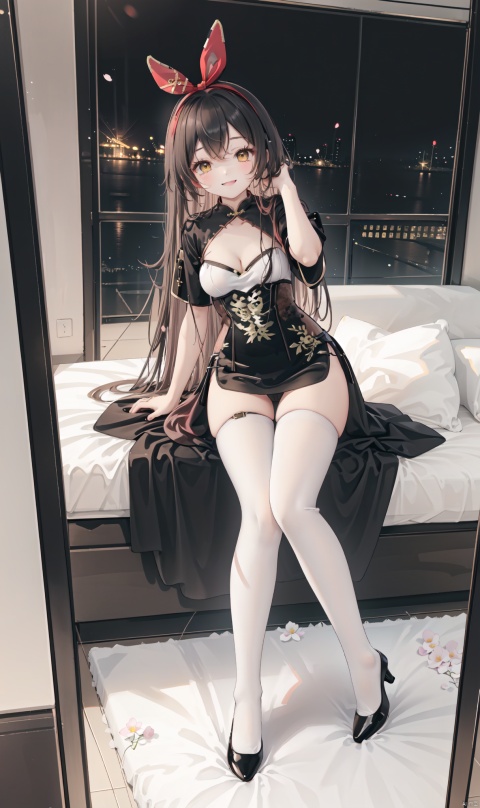  Flower headband,The white flowers on the clothes,ruffled,sides up,ndoor,clavicle,A happy smile,mature women,Age of 25,Youth and vitality,thigh,Cleavage of breast
Chestnut colored hair,Amber eyes,goggles,
Red rabbit ear knot,
(cheongsam:1.2),(black stockings:1.3),(high heels:1.2)