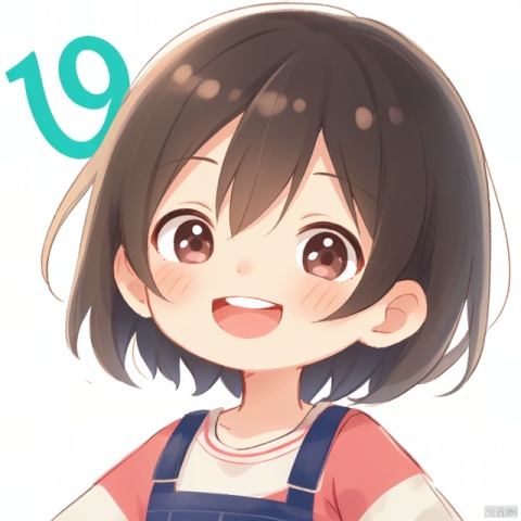 hibi avatar, 1baby, 1year,solo, short hair, looking at viewer, blush, smile, open mouth, simple background, upper body, 