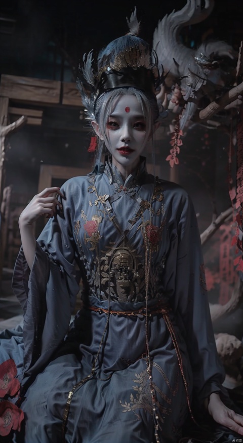  High quality, masterpiece, 1 girl, jiangshi, qing_ Guanmao, no bra,breast curtains,china dress,jiangchen