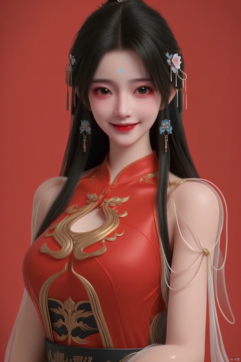  guangzy, 1girl, solo, red theme,best quality, ultra-detailed, masterpiece, finely detail, highres, 8k wallpaper,smile,