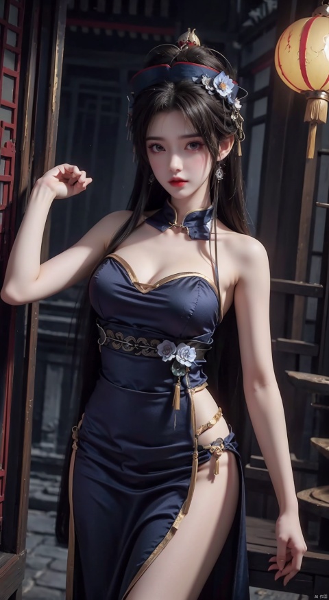  High quality, masterpiece, 1 girl, jiangshi, qing_ Guanmao, no bra,breast curtains,china dress