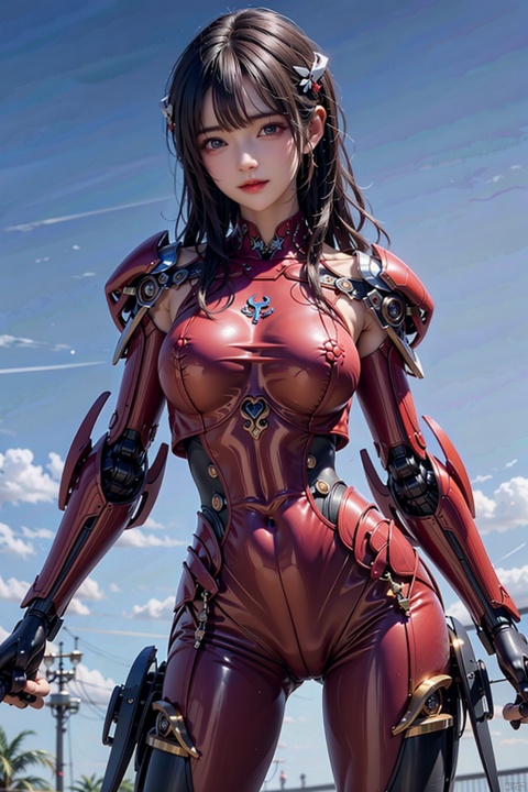  8k,RAW photo,best quality,masterpiece,realistic,photo-realistic,best quality,ultra high res,photo_medium,chinese element,In the universe,the planetary background,Mecha Girl,red patent leather Skin-tight garment,mechanical body,Metal Armor,Complex mechanical mechanism,Simple decoration,science fiction,Futurism,Combat Posture,motion blur,ulzzang-6500-v1.1,crooked mouth smile,mecha,nvshen,1girl,Dragon ear,colorful_woman,cyborg,AGM,machinery,blue_jijiaS,Mecha