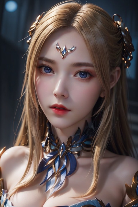  masterpiece, best quality, 1girl, colorful, colorful_hair, highest detailed, detailed gorgeous face, detailed_eyes, (light in eyes), ray_tracing, night_sky, Dreamy Atmosphere, cosplay, detailed_background, middle_breasts,
