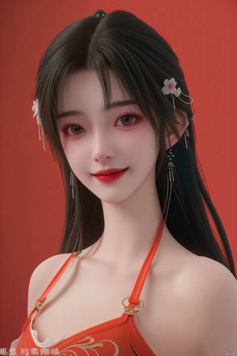  guangzy, 1girl, solo, red theme,best quality, ultra-detailed, masterpiece, finely detail, highres, 8k wallpaper,smile,