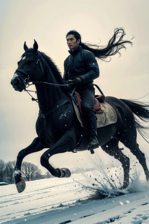 Heavy snow, cold wind, wild and powerful,swordsman, horseman, LianmoNan