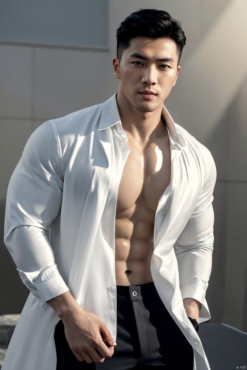  jzns,1man,male focus,asian,exquisite facial features,handsome,eye-catching,confident,open shirt,fashion forward,graceful yet melancholic posture,Volumetric lighting,full shot,Ultra High Resolution,profession,High-end fashion photoshoot,(masterpiece, realistic, best quality, highly detailed), Fortnite, LianmoNan