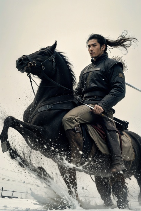 Heavy snow, cold wind, wild and powerful,swordsman, horseman, LianmoNan