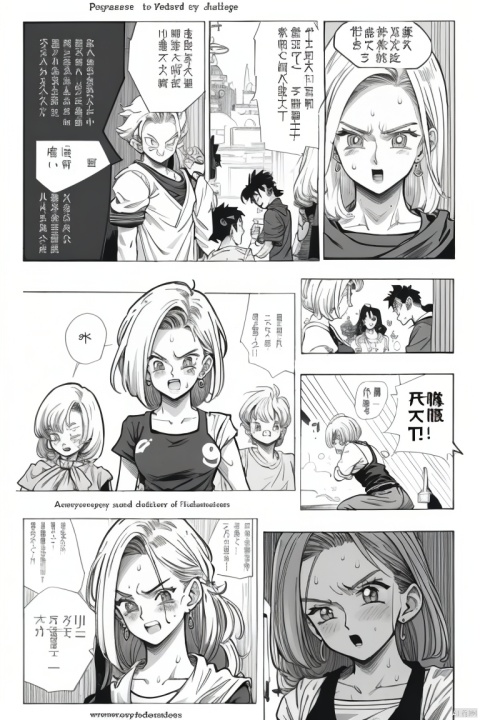  (HRD, HUD, 8K)),((masterpiece, best quality)), highly detailed, soft light,
Comic, android 18, comic, monochrome, greyscale, chinese text, 1girl, siblings, jewelry, multiple boys, earrings, sweat, 2boys, scar, !, sweatdrop,