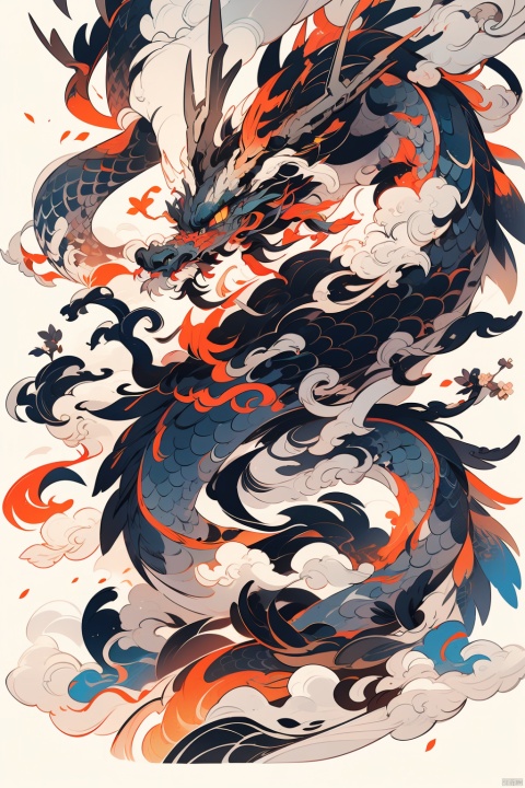  SH,Chinese dragons_ink and wash styles_misty clouds_ancient paintings_flames,Sharp African claws