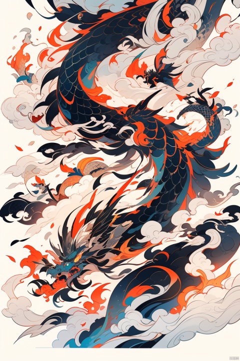  SH,Chinese dragons_ink and wash styles_misty clouds_ancient paintings_flames,Sharp African claws