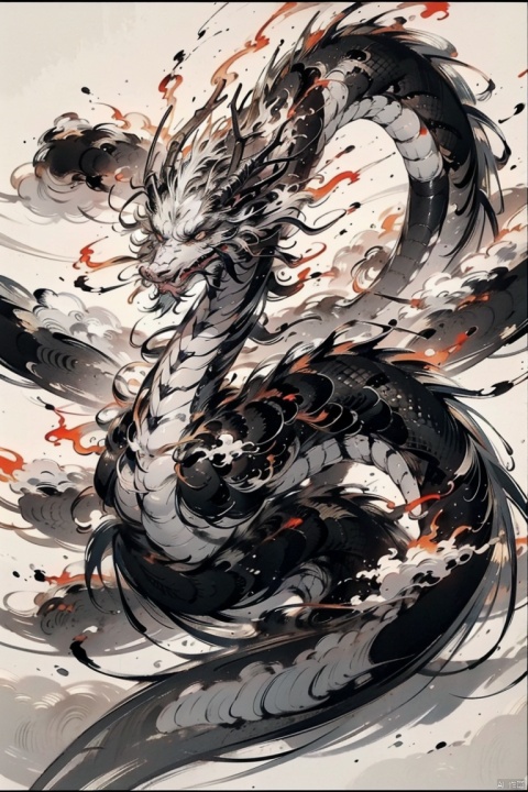  Chinese dragons_ink and wash styles_misty clouds_ancient paintings_flames,Sharp African claws