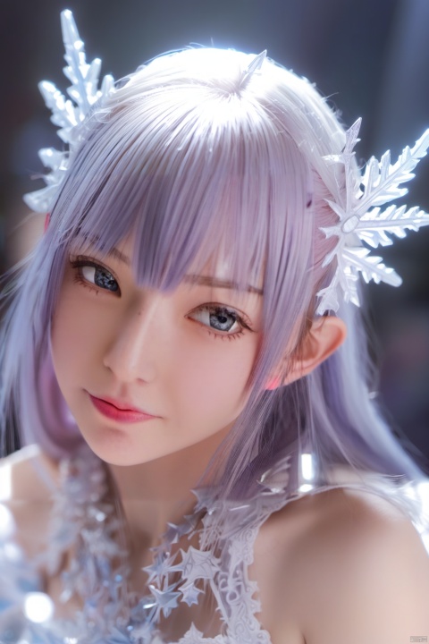  ((best quality)), ((masterpiece)), ((ultra-detailed)), extremely detailed CG, (illustration), ((detailed light)), (an extremely delicate and beautiful), a girl, solo, ((upper body,)), ((cute face)), (beautiful detailed eyes), blue dragon eyes, (Vertical pupil:1.2), white hair, shiny hair, colored inner hair, [Armor_dress], blue_hair ornament, ice adorns hair,depth of field, [ice crystal], (snowflake), [loli], [[[[[Jokul]]]]], 21yo girl, yunv, felix, 1girl,1boy