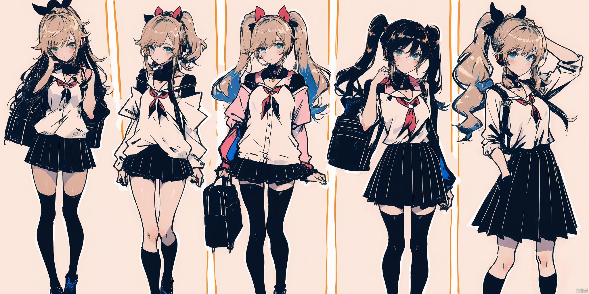 dark-skinned_female, blond_hair, full_body, high_ponytail, , 16k,5girls, idol_master, gyaru, jk, idol,headphones_around_neck, catcollar, eyelid_pull, off_shoulder, loose_socks, stretching, backpack, uwabaki, student, gyari (imagesdawn) (style), gyaru, mature_female, kawaii, sssr,5girs, JYPSS, sssr, colors, CJ-BWD