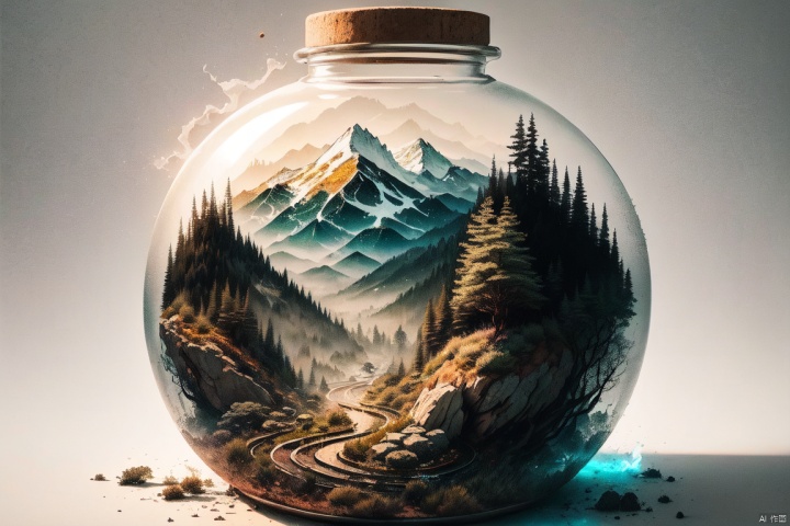 (An intricate forest minitown landscape trapped in a bottle), atmospheric oliva lighting, on the table, 4k UHD, dark vibes, hyper detailed, vibrant colours, epic composition, octane render, sharp focus, high resolution isometric,white background