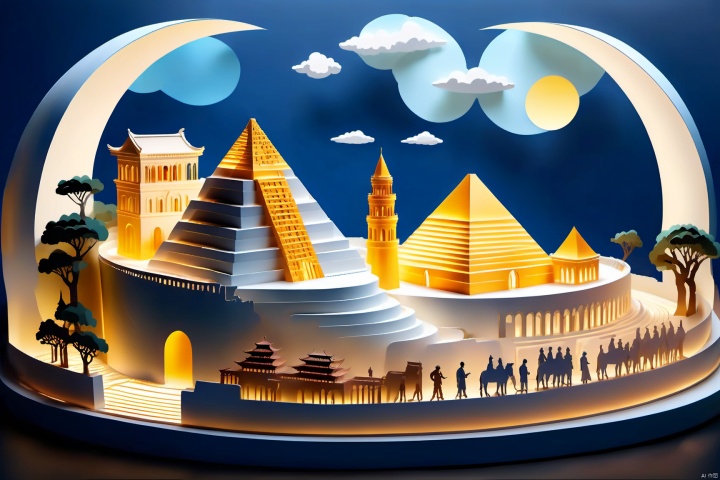  papercut of (Egyptian Great pyramids) and (Leaning Tower of Pisa) and (Notre Dame Cathedral in Paris) and (Chinese Forbidden City) and (chinese Greatwall) and (London Tower Bridge) and (Roman Colosseum) and (Greek temples) and (America Statue of Liberty) and (Kremlin palace),background of earth,masterpiece, best quality, epic cinematic, soft nature lights, rim light, amazing, hyper detailed, ultra realistic, photorealistic, Ray tracing, Cinematic Light, light source contrast,jingjing,Relief style,papercut, 3dIcon