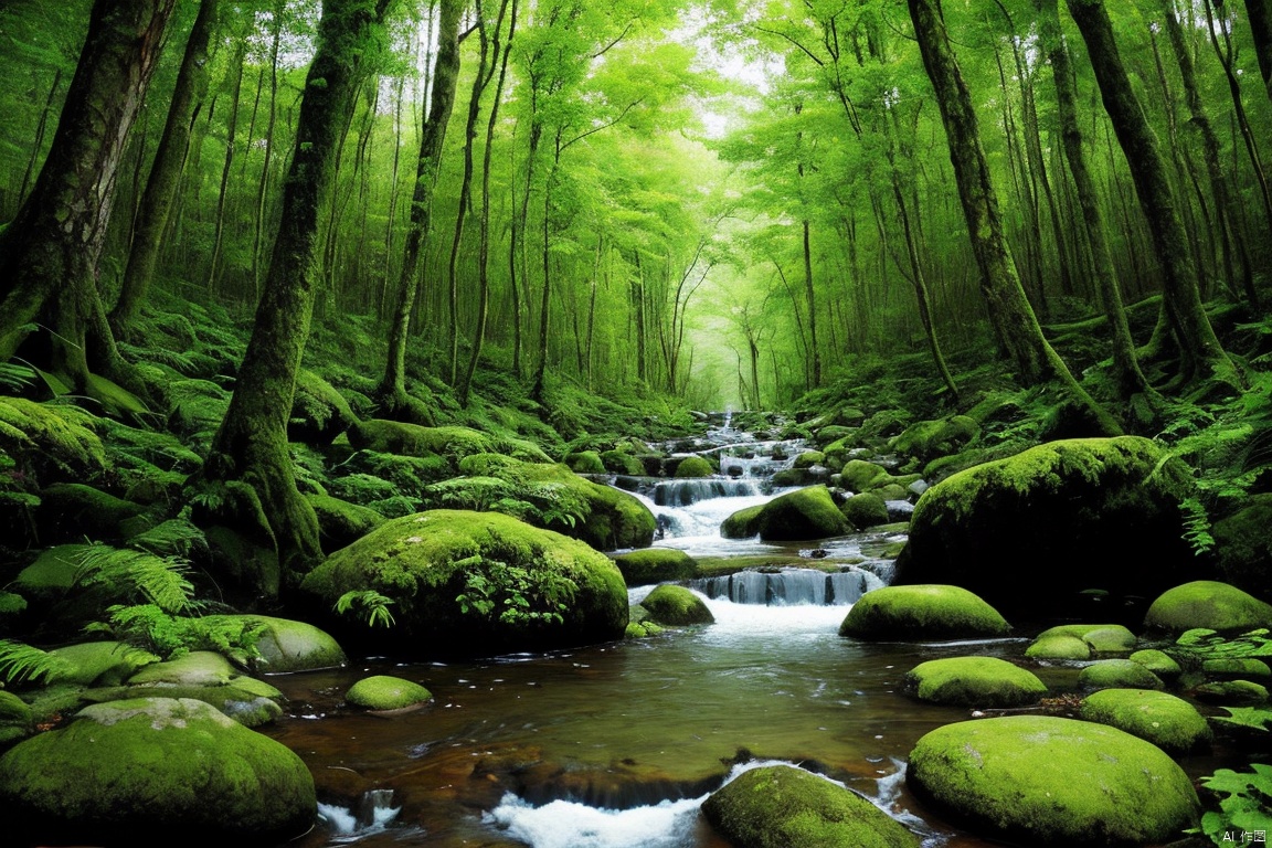  Lush forest and plantlife.