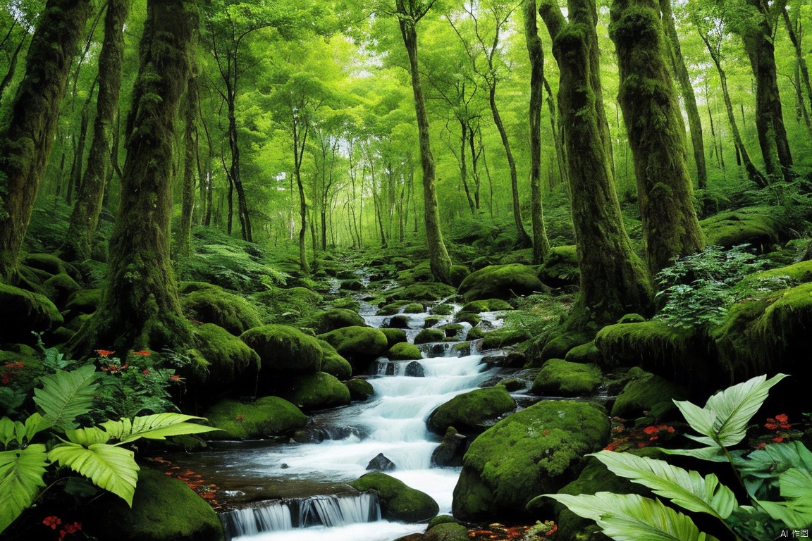  Lush forest and plantlife.