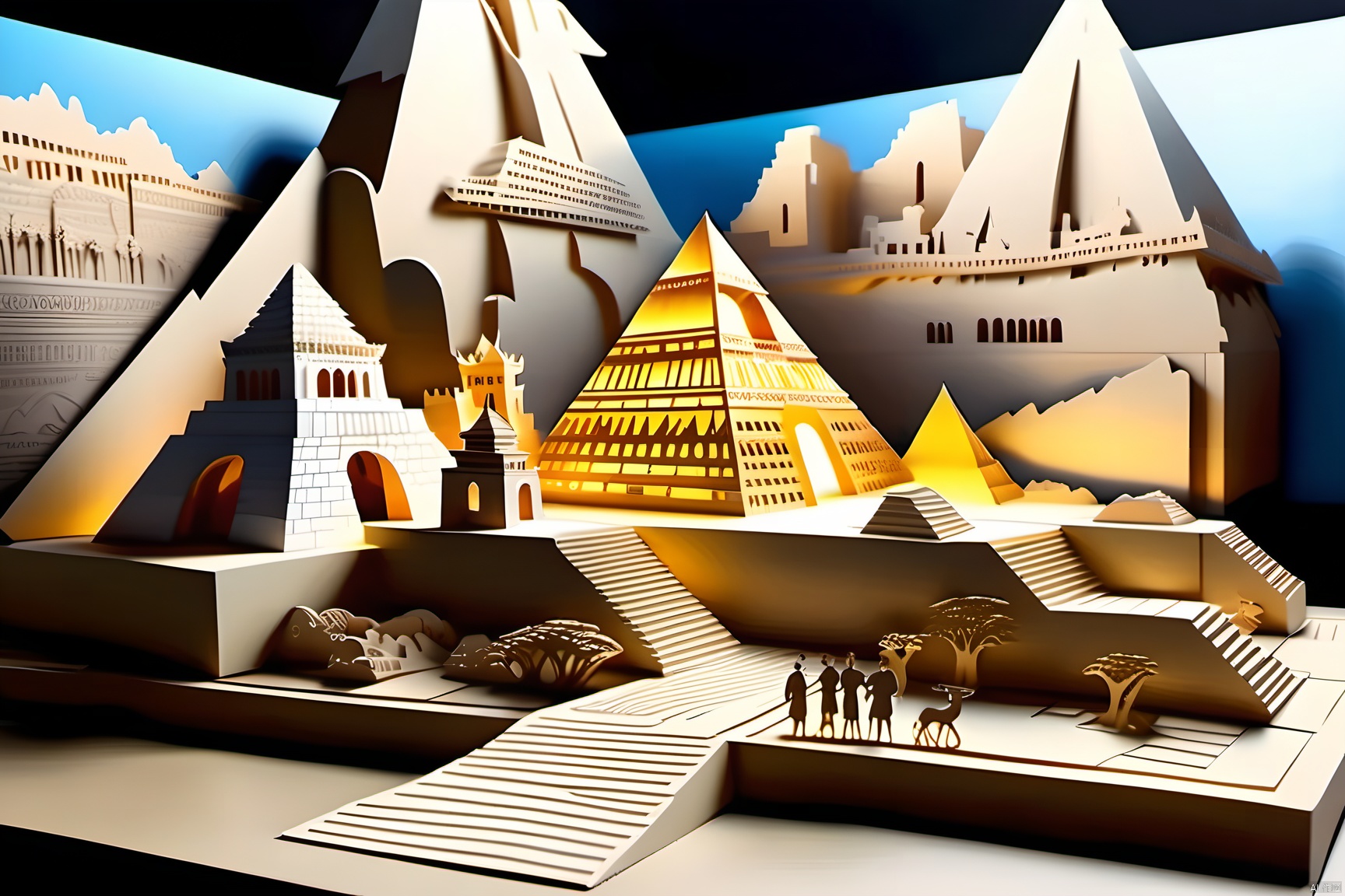  papercut of (Egyptian pyramids) and (Leaning Tower of Pisa) and (Notre Dame Cathedral in Paris) and (Chinese Forbidden City) and (chinese Greatwall) and (London Tower Bridge) and (Roman Colosseum) and (Greek temples) and (America Statue of Liberty) and (Kremlin palace),background of earth,masterpiece, best quality, epic cinematic, soft nature lights, rim light, amazing, hyper detailed, ultra realistic, photorealistic, Ray tracing, Cinematic Light, light source contrast,jingjing,Relief style,lmyy,papercut