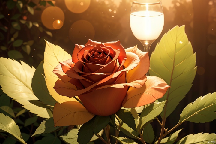  a beautiful transparent glass red rose with a exquisite fragile iridescent glass leafs, surrounded with [white:2] butterflies, intricate details, masterpiece, award winning, rich, breathtaking, golden hour light, bokeh, atmospheric, ((close up))