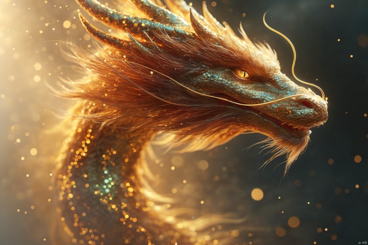  masterpiece,best quality,dragon, 
particles,dragon,no humans, simple background, solo, animal, from side, shining eyes,flying,eastern_dragon, particles,golden theme