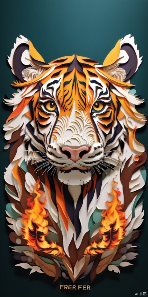  tiger, Rock, Firer, Layered paper