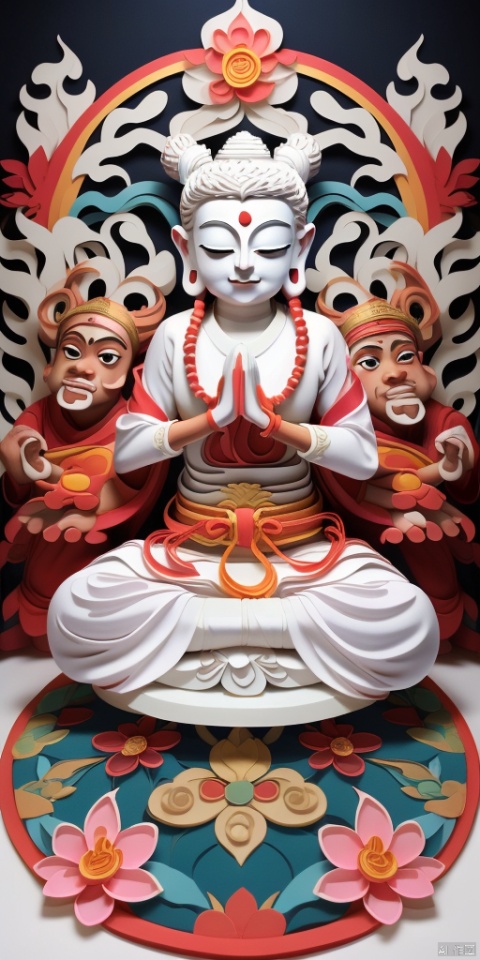 (1 female Bodhisattva:1.4) sitting on Round straw mat, (indian style:1.3), sitting in straw mat, (Round straw mat:1.3), (Meditation position:1.3), (Raise hands, crossed hands, Prayer position:1.3), dignified and beautiful, wearing (white silk Buddha clothes:1.3), (white silk:1.3),has (white hair:1.2), (bun:1.2), french braid,white transparent veil, futon, closed eyes, jewelry, necklace, (Buddha beads:1.2), (White cloth shoes), White socks, (eromanga:1.2), (megami:1.2)