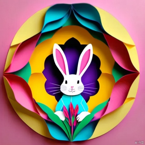  papercut ( rabbit ears as petal ) with a circular border,colorful.