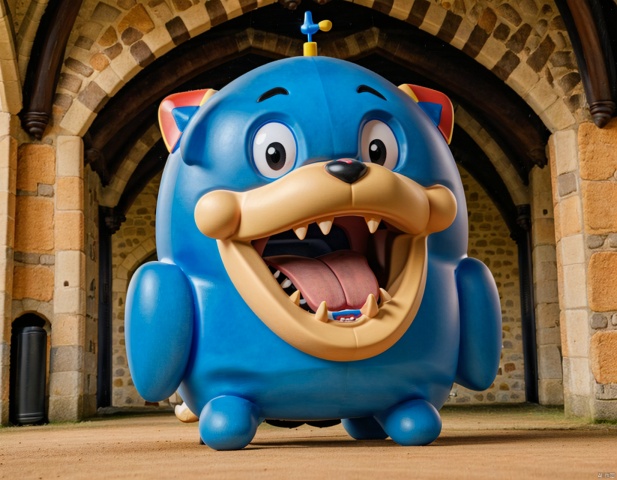 walking toy,inside castle,crazy,open mouth, sharp teeth,funky