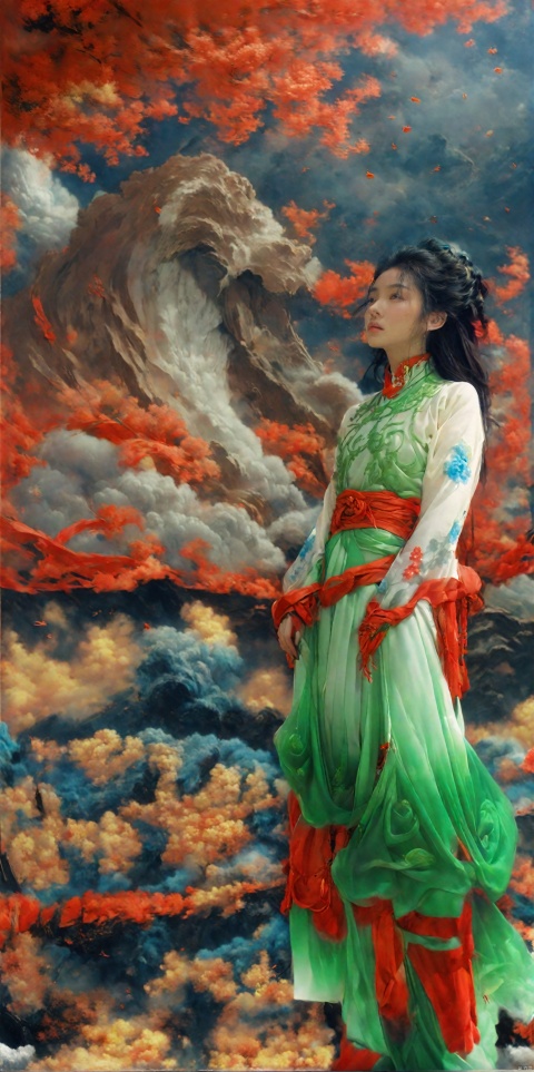  ((((Dream Background)))).
Floating in the air, forests, palaces,jianjue,wanjianguizong,16k,masterpiece,textured skin,multiple swords,embellished costume,Award winning photos, extremely detailed, stunning, intricate details, absurd, highly detailed woman, extremely detailed eyes and face, dazzling red eyes, detailed clothing,ultra long sleeves,dingxianghua,QMSJ,candy-coated,in the style of saturated pigment
