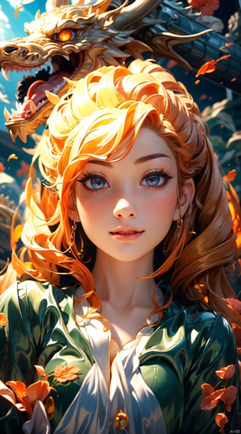  In a vast ocean, the girl met the dragon. She has long golden hair and her eyes are as clear as the blue sea and sky. She was wearing a white long skirt, with the hem swaying gently with the waves of the seawater. Her smile is bright and gives people a warm feeling. At the same time, the appearance of the dragon is also very eye-catching. Its scales are like hard steel, emitting a cold light. The eyes of the dragon are deep and bright, as if they can see through everything. Its tail is long and sturdy, like a steel whip, with infinite power.
1 girl and 1 dragon,masterpiece,
render,technology, (best quality) (masterpiece), (highly detailed), 4K,Official art, unit 8 k wallpaper, ultra detailed, masterpiece, best quality, extremely detailed, dynamic angle,atmospheric,highdetail,exquisitefacialfeatures,futuristic,sciencefiction,CG,