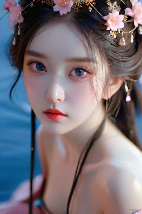 ( Extremely detailed CG Unity 8k wallpaper), Best Quality,( Solo exhibition),(( Bare Shoulders)),( Extremely Delicate Beautiful),( Beautiful and Detailed Eye Description),( Beautiful and Detailed Facial Depiction), Standing, Meticulous Clothes, Hair Accessories, Gemstone necklace, delicate face, look at the audience,masterpiece,best quality,extremelydetailed cg 8k wallpaper,perfect female body,curvy,cold expression,long hair,messy hair,blue eye, extremely delicate and beautiful,water,((beauty detailed eye)),highly detailed,((beautiful face)), fine water surface,ultra-detailed,incredibly detailed,(an extremely delicate and beautiful),( beautiful detailed eyes. best quality.),Translucent clothes,(lora),full-body shot,(Super realistic),(hanfu),(Chinese style),1girl,(gigantic breasts),(hyness), Dynamic angle,colorful,(masterpiece:1),2, best quality,extremely detailed cg 8k wallpaper,best quality, masterpiece, original, extremely detailed wallpaper,Detailed and baeutiful face,(((sitting))),(close-up),(Low angle),((leg up)), ethereal dragon, Pink Mecha, 1girl, layla, lida,<lora:660447824183329044:1.0>