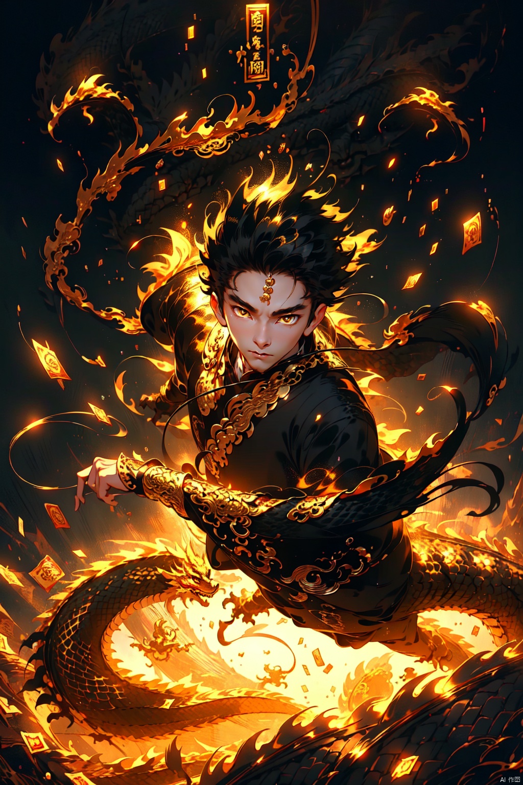  ff, chinesearmor, Ink painting,   shuixia,  (\long wang ga ma\)
Chinese ink painting, Xiuxian sect, ink painting,

1 young man, (black hair: 1.2), cheongsam, (golden dragon flying shadow: 1.5), (awakening: 1.3), indoors, library, lively and majestic, (hallucination: 1.3) golden dragon, (intrusion: 1.4)) ) body, daylight, sunlight, full body, high angle, looking at viewer, beautiful hands, perfect hands, 8k, best quality, illustration., shuixia, (\long wang ga ma\)