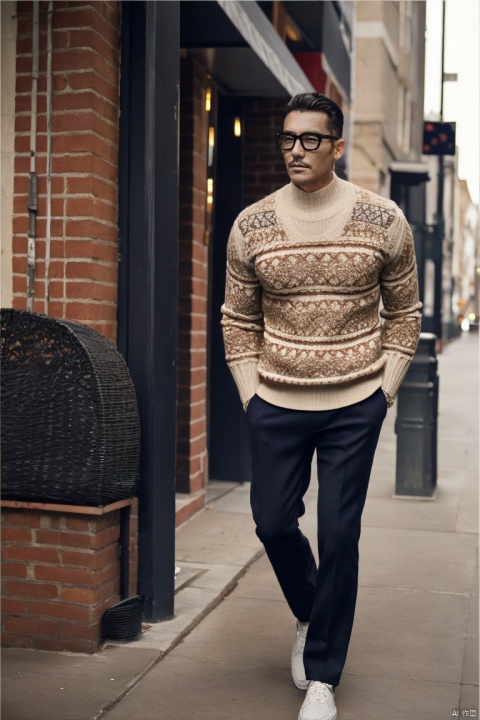  jzns,hbing,1man,fashion model,male focus,asian,mature,40 y.o,exquisite facial features,handsome,fashion forward,standing,sweater,pants,footwear,(full shot),masterpiece,realistic,best quality,highly detailed,hbing, jzns
