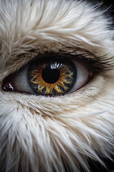 Micro shot, Extreme closeup shot, galaxy nebula inside the cat eye, white fur, extremely detailed, detailed patterns, real textures, dark shadows, high contrast, vignette, film grain, 
