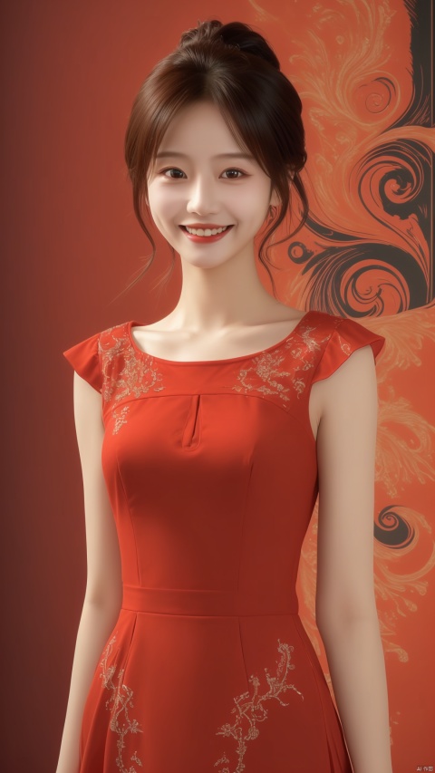  guangzy, 1girl, solo, red theme,best quality, ultra-detailed, masterpiece, finely detail, highres, 8k wallpaper,smile,moyou