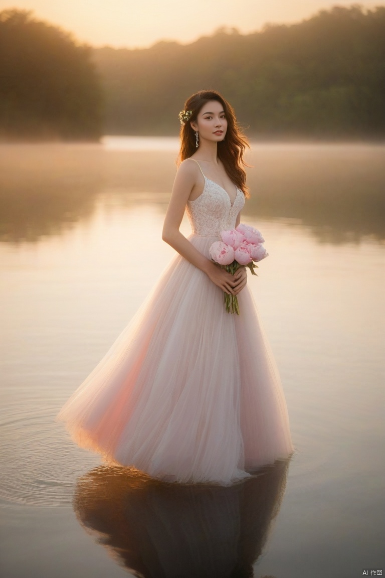 masterpiece, dreamy_waterfront_wedding_gown_photography, 10K resolution, (ethereal_romance:1.3), delicate_details, soft_lighting,
1 bride, wearing_a_lace_and_tulle_ball_gown, holding_bouquet_of_peonies, standing_by_the_shoreline, solo_shot, flowing_hair, radiant_expression, graceful_pose, slender_build,
serene_lake_view, sunset_reflections, rippling_water, (pastel_tones:1.2),
three-quarter_view, shallow_depth_of_field, Canon EOS R5 with AI-supported lens, ISO400, f/2.8 aperture, shutter_speed_1/160s,
gossamer_dress_floating_in_breeze, character_basking_in_evening_light, capturing_the_magical_moment_of_a_bride_at_water's_edge., girl